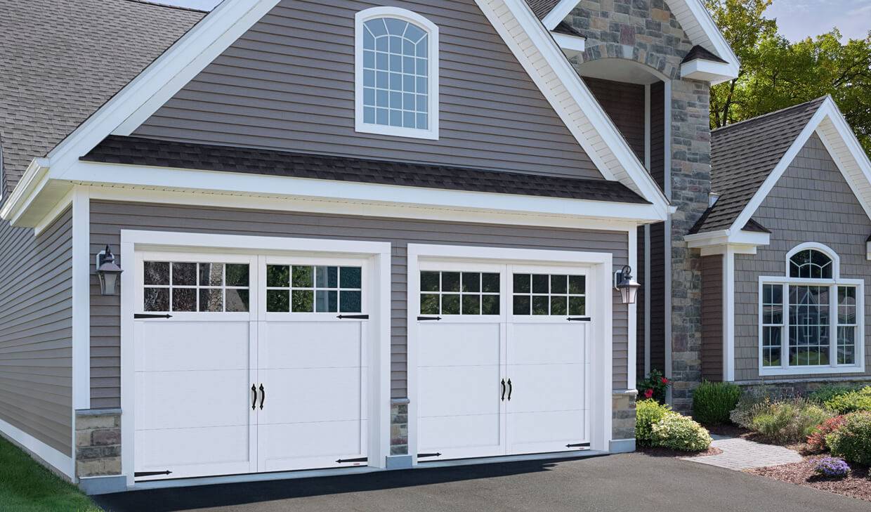Princeton P-11, 9’ x 8', Ice White doors and overlays, 8 lite Panoramic windows with Clear glass
